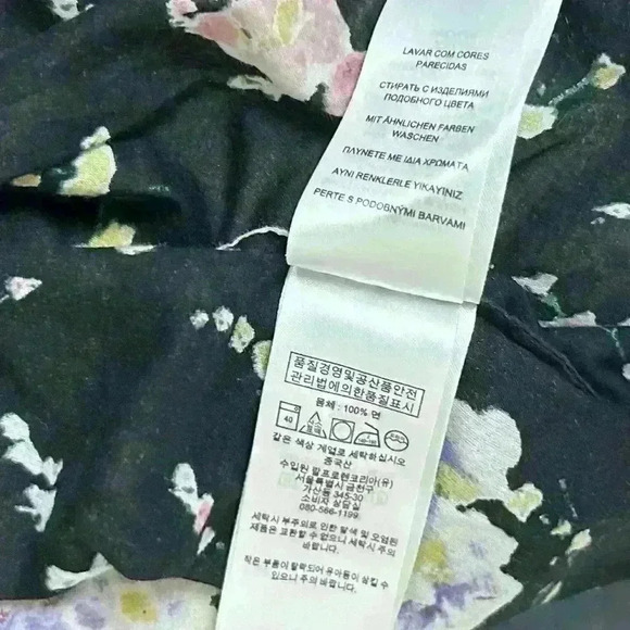 LAUREN RALPH LAUREN Black Floral 3/4 Sleeve Cotton Button Down Size Medium - Picture 10 of 14